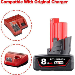 2 Pack 12 V 8.0 Ah Lithium-Ion Battery — Replacement for M12 Series Cordless Tools