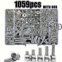 1059 Pcs Nuts & Bolts Assortment - M3/M4/M5/M6 Machine Screws Washers with Mixed Heads - 1set - Power Tools Gadget