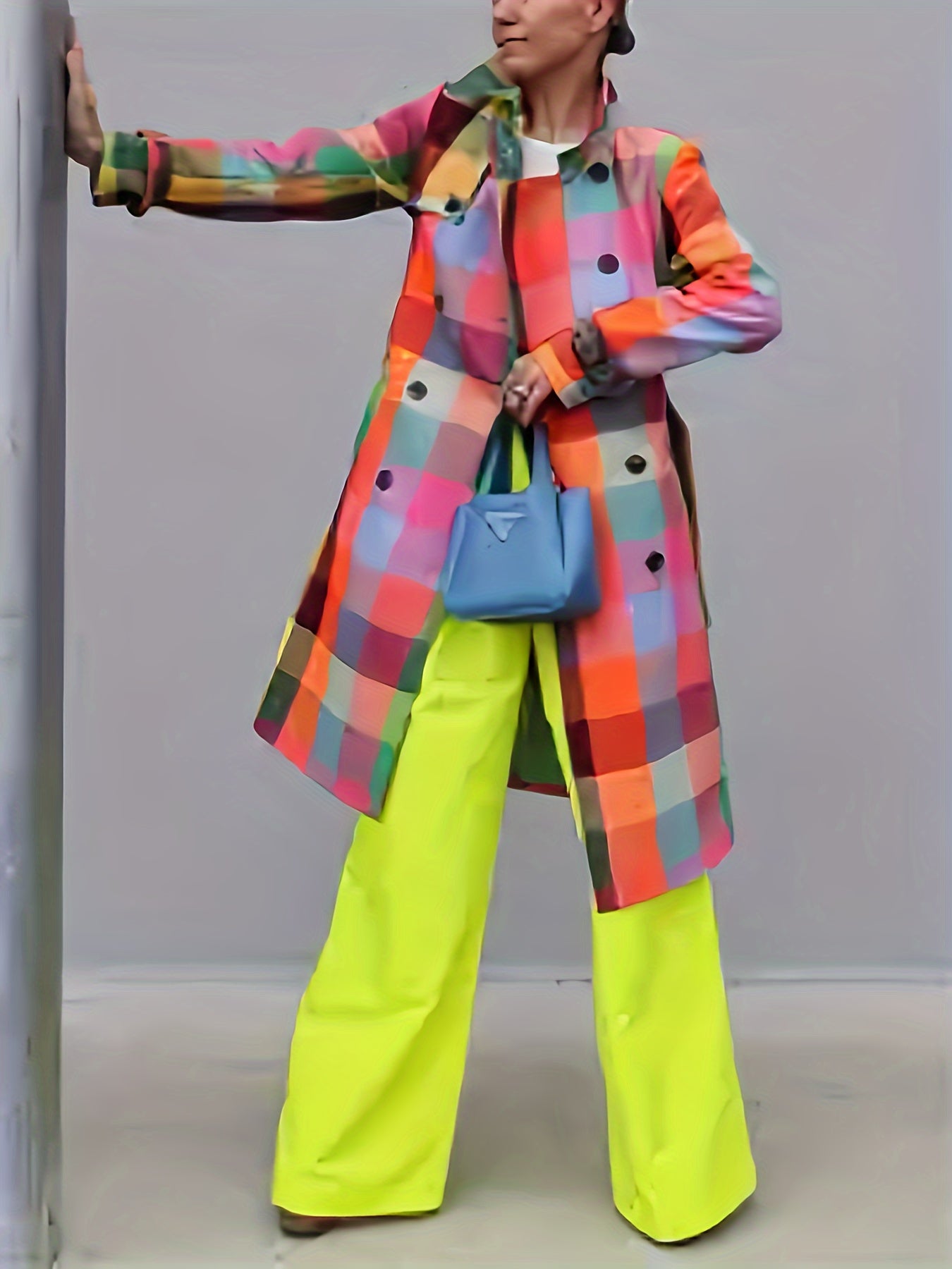 Women’s Rainbow Plaid Double-Button Windbreaker by Snagg A Jacket