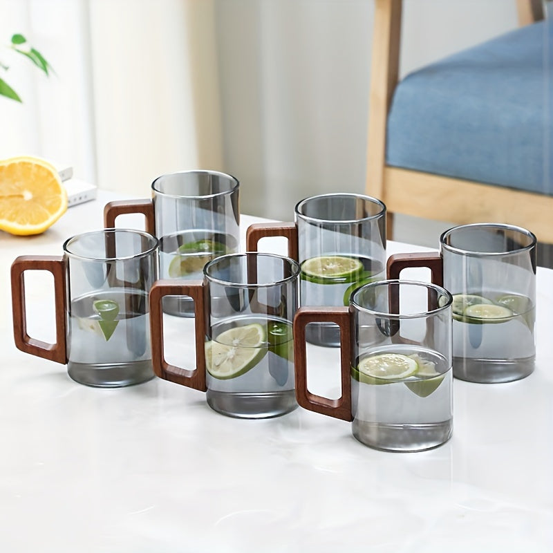 Glass Cup Set With Wooden Handle 4 Or 6 Pack Home Tea Cups by Snagg A Cup