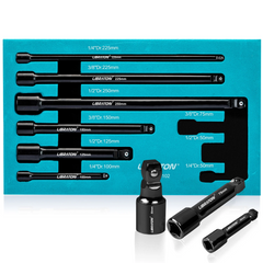 9 Pcs Wobble Socket Extension Set – 1/4", 3/8", 1/2" Ratchet Extensions with EVA Storage Tray for Automotive, Garage & DIY