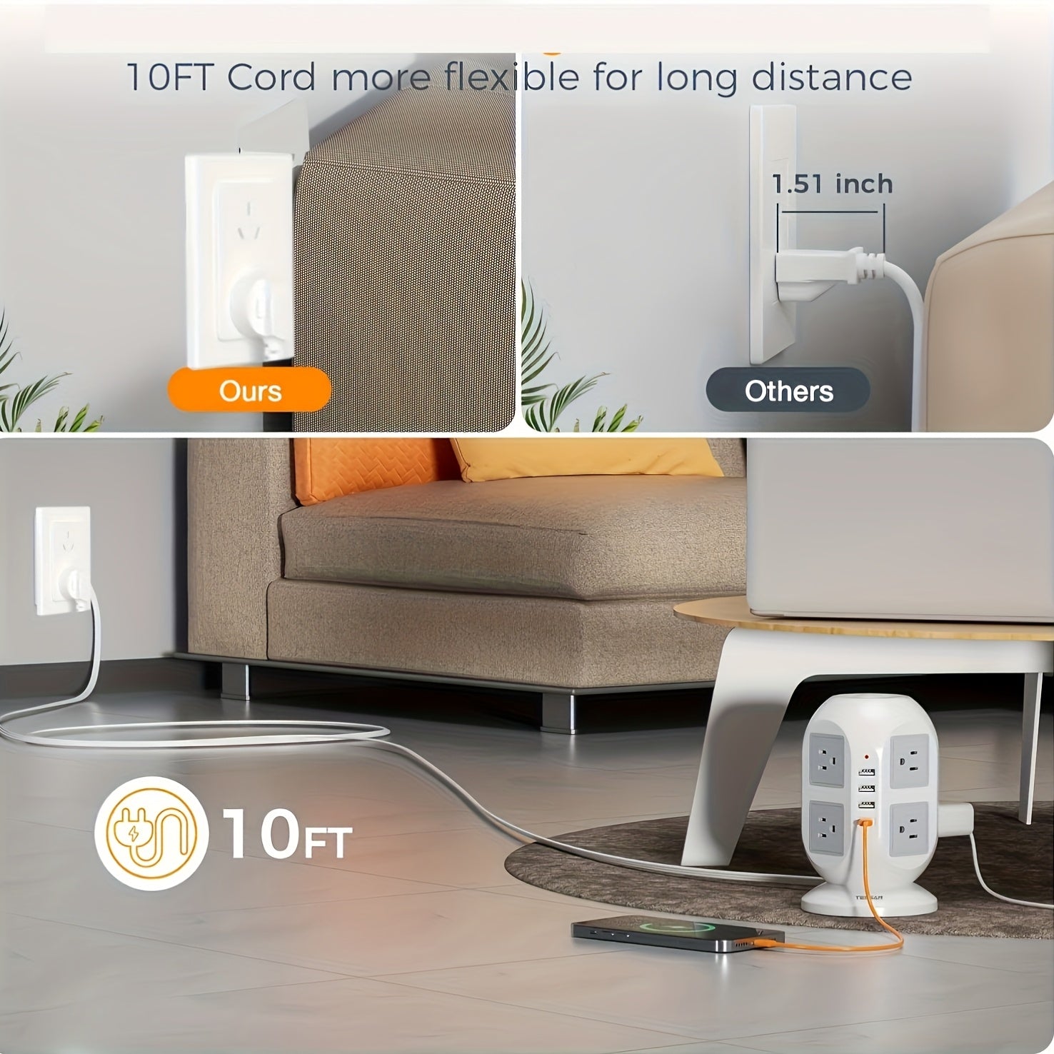 3M Tower Power Strip – 8-Way Extension by Snagg An Extension Cable