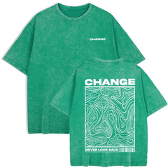 Women's "Change, Never Look Back" Washed T-Shirt | Cotton Oversize Summer Casual O-Neck Top