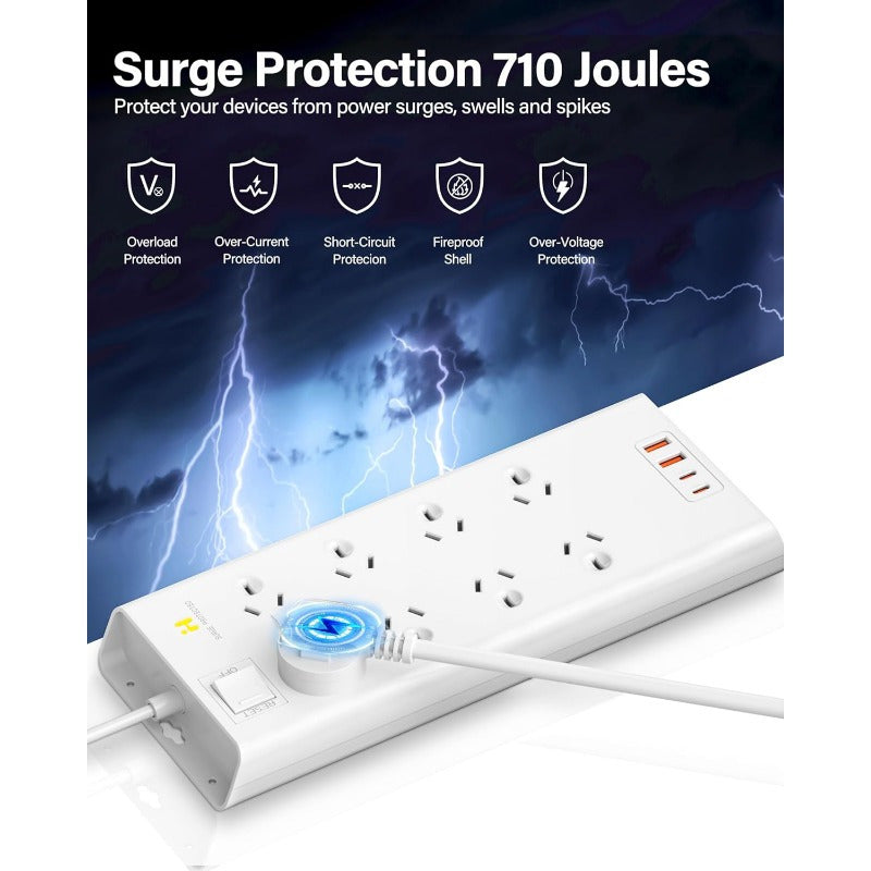 120W Powerboard with 8 Outlets & USB | Fast Charging Surge Protector (1.8m) by Snagg An Extension Cable