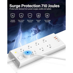 120W Powerboard with 8 Outlets & USB | Fast Charging Surge Protector (1.8m) by Snagg An Extension Cable