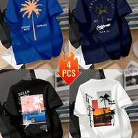 Men’s Printed Inner Layering T-Shirts – 4pcs Summer Crew Neck Short Sleeve Tops by Snagg A Shirt