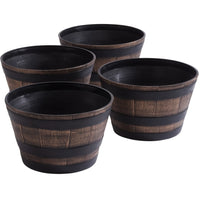 4pcs Whiskey Barrel Style Flower Pots with Trays by Snagg A Pot