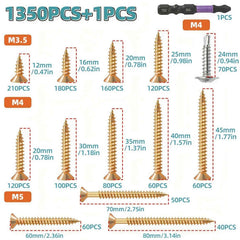 1350 Pcs Wood & Metal Screw Kit — M3.5/M4/M5 - M3.5 M4 M5 410 screws - 1350pcs - Power Tools Gadget
