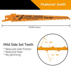 5PCS 6 Inch Wood Pruning Reciprocating Saw Blades – 6TPI CR-V Sabre Saw for Wood & PVC Cutting