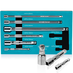 9 Pcs Wobble Socket Extension Set – 1/4", 3/8", 1/2" Ratchet Extensions with EVA Storage Tray for Automotive, Garage & DIY