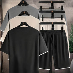 6pcs Waffle Men’s Pajama Set – Short Sleeve & Shorts Multi-Piece Homewear - SnaggIt