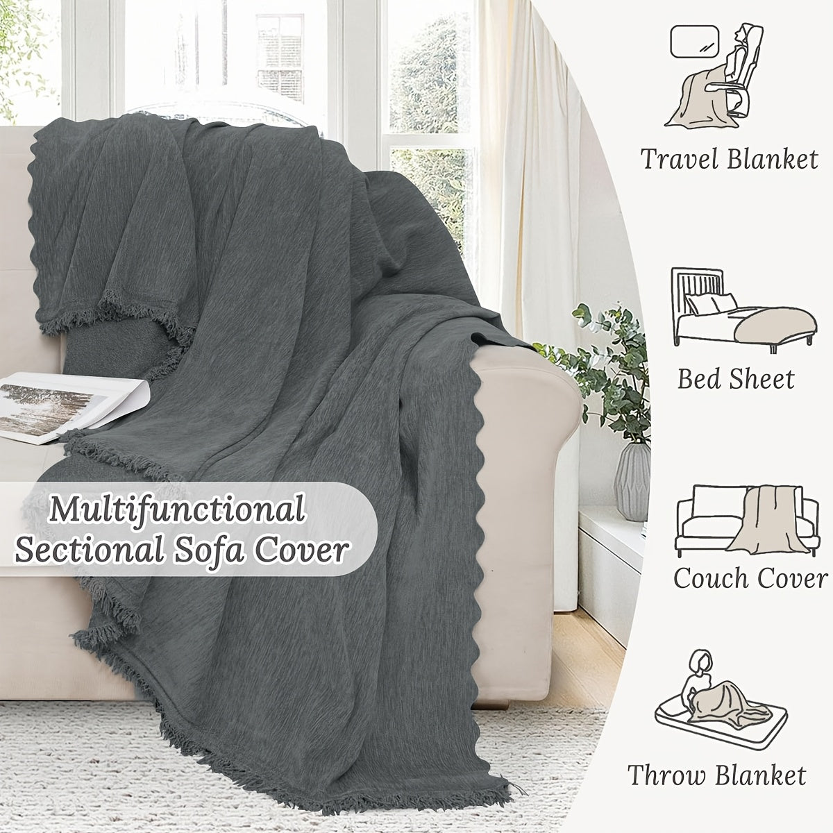 2pcs Chenille Sofa Covers Modern, Pet-Friendly & Double-Sided by Snagg A Sofa Cover