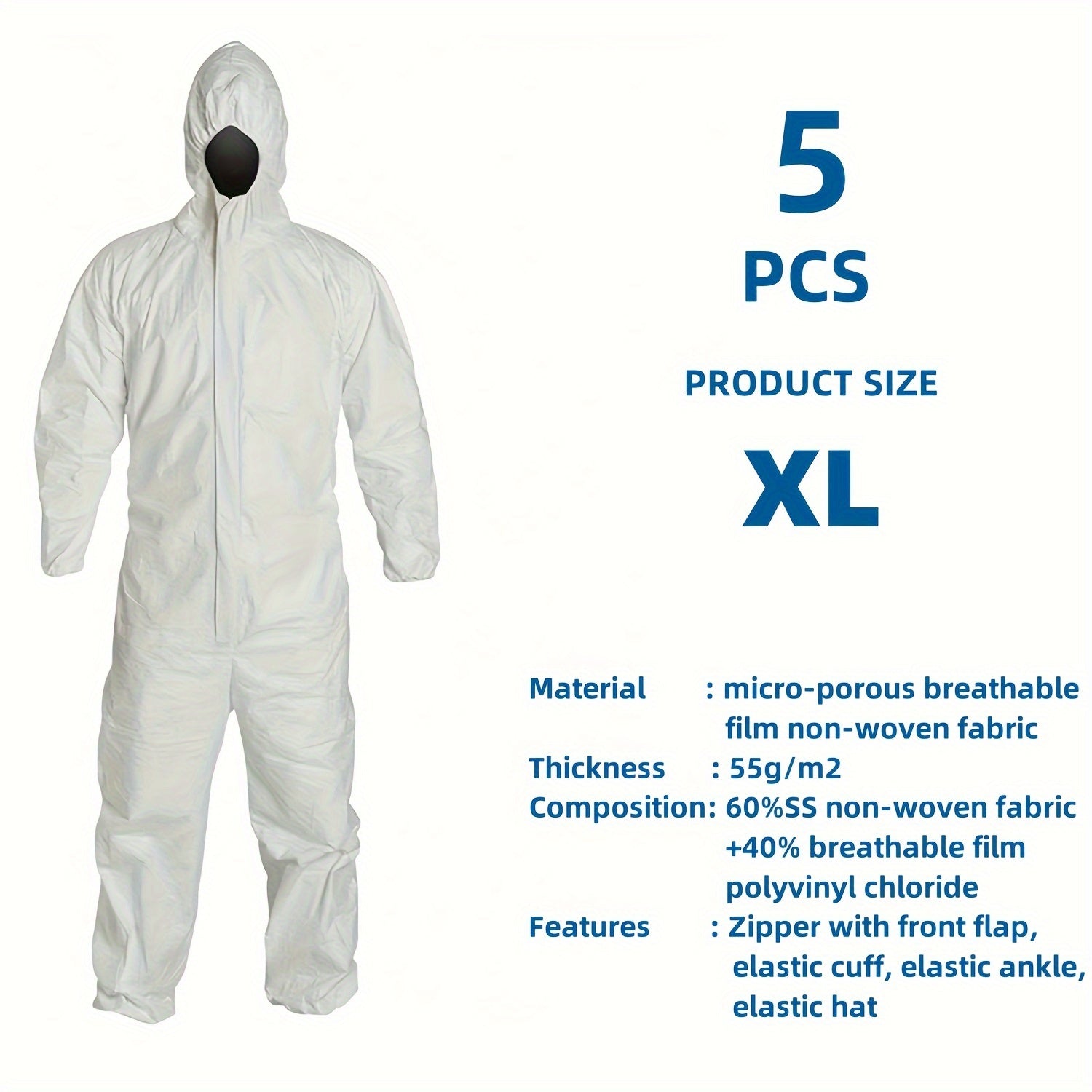 5 Pack Disposable Coveralls with Hood by Snagg A Coverall