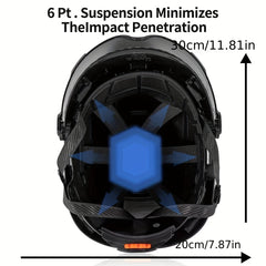 Carbon Fiber Pattern Safety Helmet with Visor, Earmuffs by Snagg A Safety Helmet