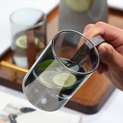 Glass Cup Set With Wooden Handle 4 Or 6 Pack Home Tea Cups by Snagg A Cup