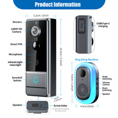 1080P Wireless Doorbell Camera HD Video with Two Way Audio, Motion Detection by Snagg A Doorbell Camera