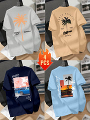 Men’s Printed Inner Layering T-Shirts – 4pcs Summer Crew Neck Short Sleeve Tops by Snagg A Shirt