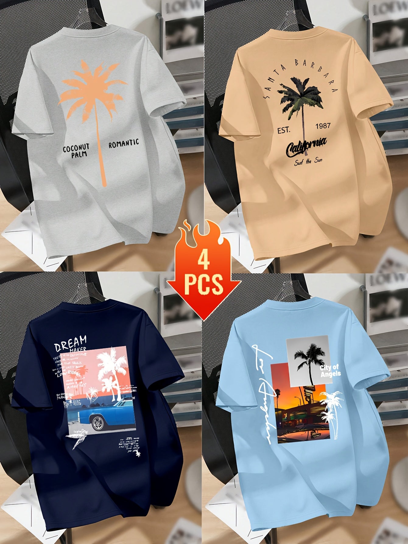 Men’s Printed Inner Layering T-Shirts – 4pcs Summer Crew Neck Short Sleeve Tops by Snagg A Shirt