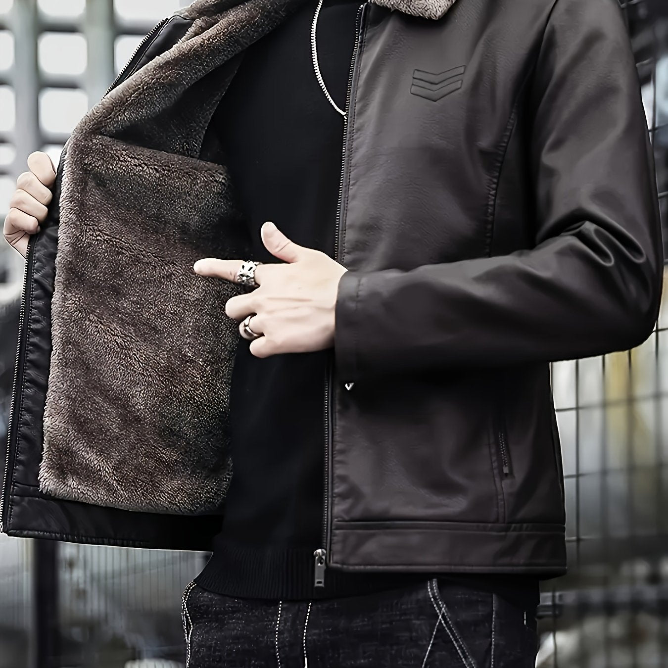 OBM Men’s Full-Zip Bomber Jacket with Fur Collar by Snagg A Jacket