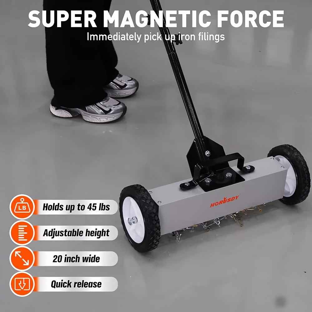 18” Heavy Duty Magnetic Sweeper with Wheels – 45LB Pull Force Nail & Metal Collector for Workshops, Garages & Yards