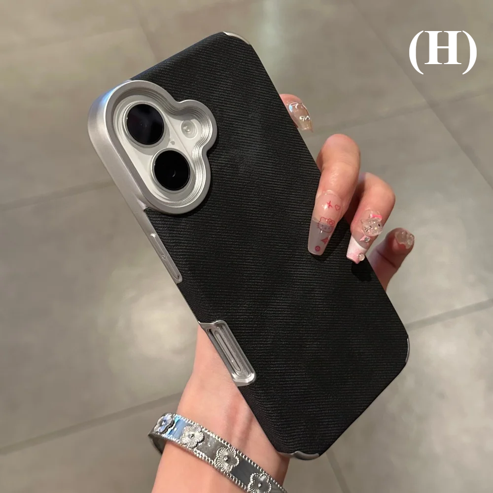 Luxury Jeans Fabric Soft Plating Shockproof Case – for iPhone 17 Series - H - Black / iPhone17 Pro Max - Phone Cases &