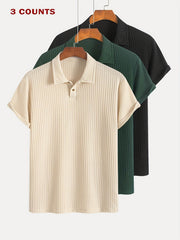3-Pack Men’s Summer Jacquard Knit Polo Shirts – Sporty Casual Style - SnaggIt