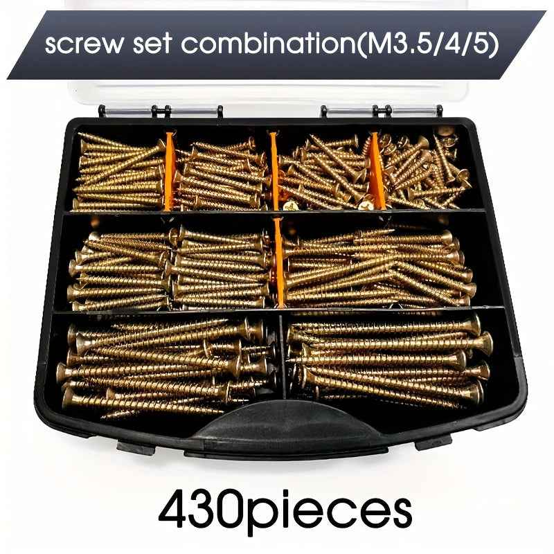 430 Piece Wood Screw Set (25–70mm Assorted Sizes) - pieces - Power Tools Gadget