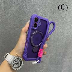 Wristband Lanyard Magsafe Magnetic Case - For iPhone 16 Series - C - Deep Purple / Pro Max - Phone Cases & Covers