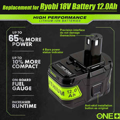 4 Pack 18 V 12.0 Ah Lithium-Ion Batteries — High Capacity Replacement for Ryobi 18 V ONE+ Cordless Tools