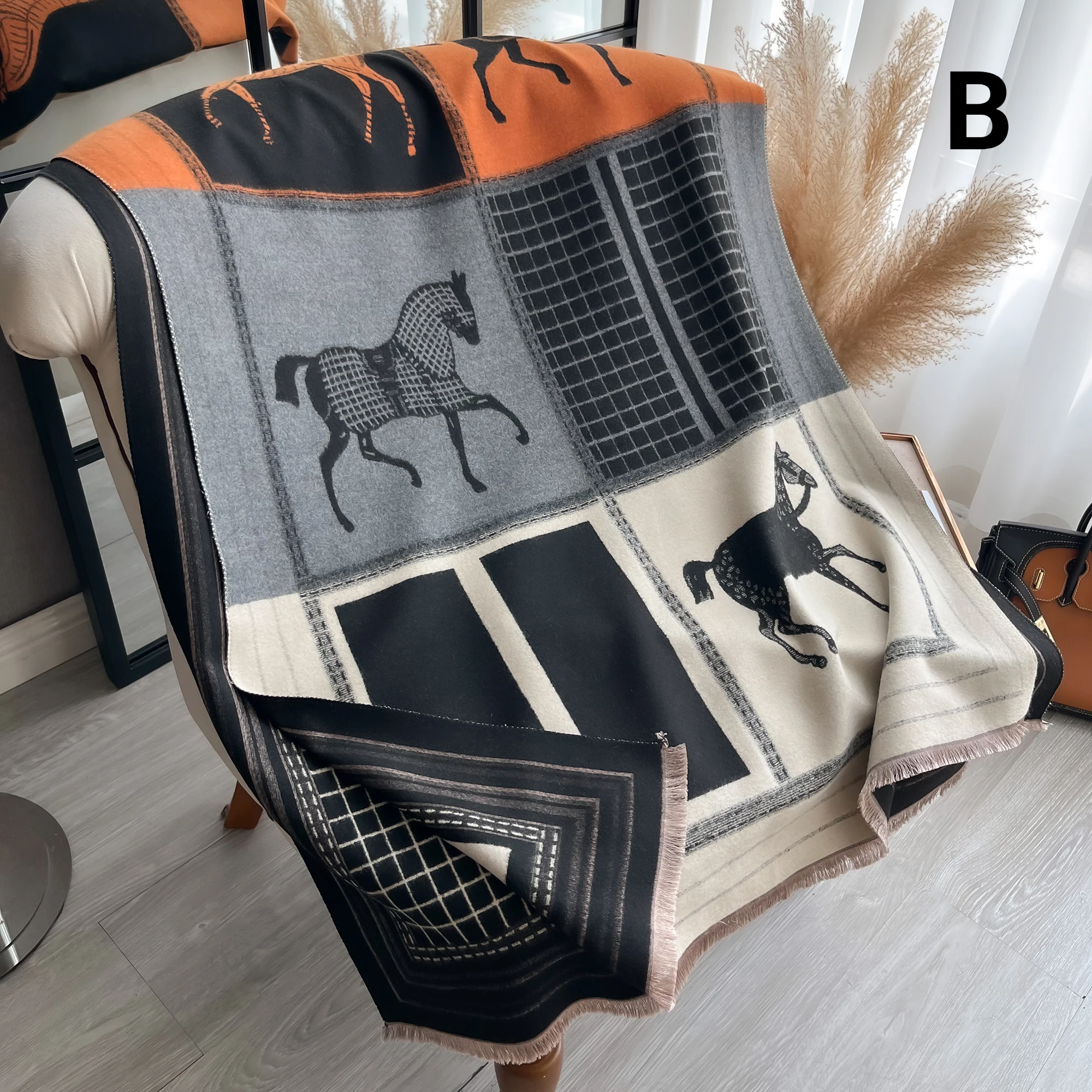 Luxury Horse Print Cashmere Feel Scarf For Women - B - Others In Fashion