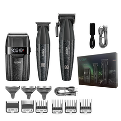 Professional Barber Combo V-640 – 9000 RPM Master Clipper & DLC Precision Trimmer Set with Sturdy Metal Construction