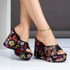 Women’s Floral Sequin Wedge Sandals by Snagg A Sandal