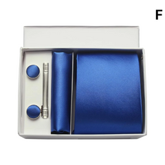 Men’s Silk Tie Gift Set — 8cm Necktie with Matching Handkerchief & Cufflinks (Formal Business Set) - F - Others