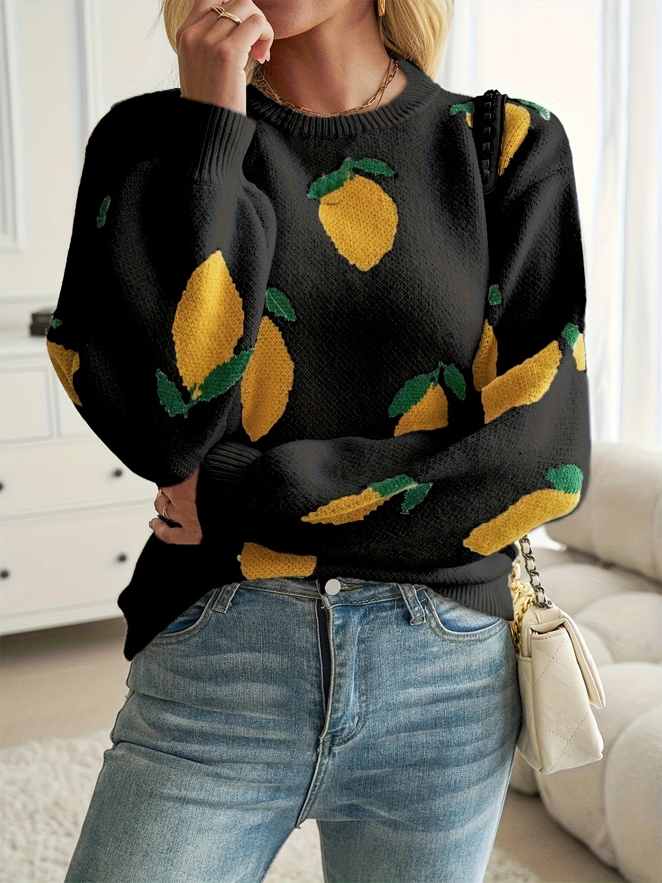 Women’s Cozy Lemon Print Sweater by Snagg A Top