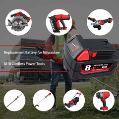 2 Pack 18 V 8.0 Ah Lithium-Ion Batteries — Replacement for Milwaukee