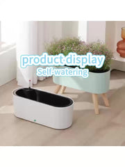 16.5" Self-Watering Flower Pot with Wooden Stand by Snagg A Pot