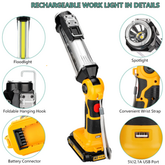 2000LM LED Work Light Compatible With Ryobi/Dewalt/Makita/Milwaukee Batteries