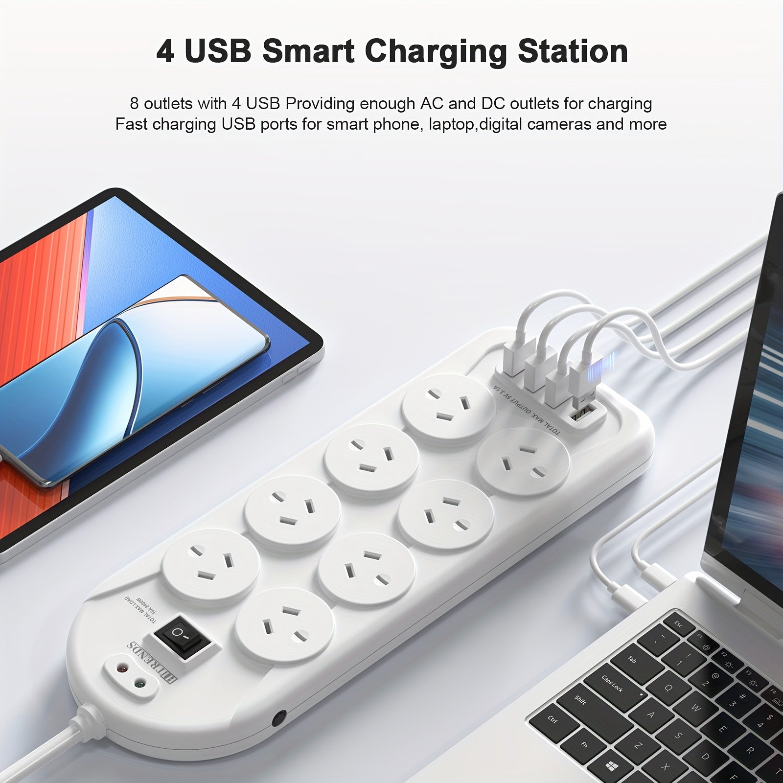 12-in-1 Powerboard with USB | 8 Outlets Surge Protector for Home & Office by Snagg An Extension Cable
