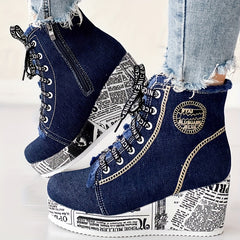 Women’s Solid Color Denim Lace-Up Boots by Snagg A Shoes