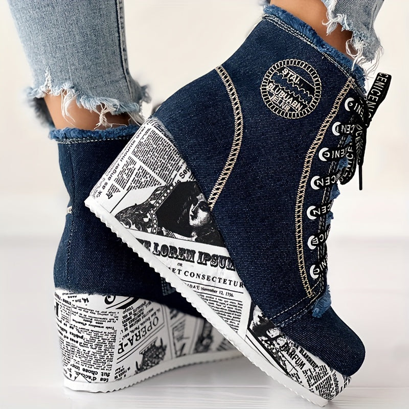 Women’s Solid Color Denim Lace-Up Boots by Snagg A Shoes
