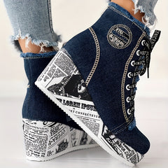 Women’s Solid Color Denim Lace-Up Boots by Snagg A Shoes