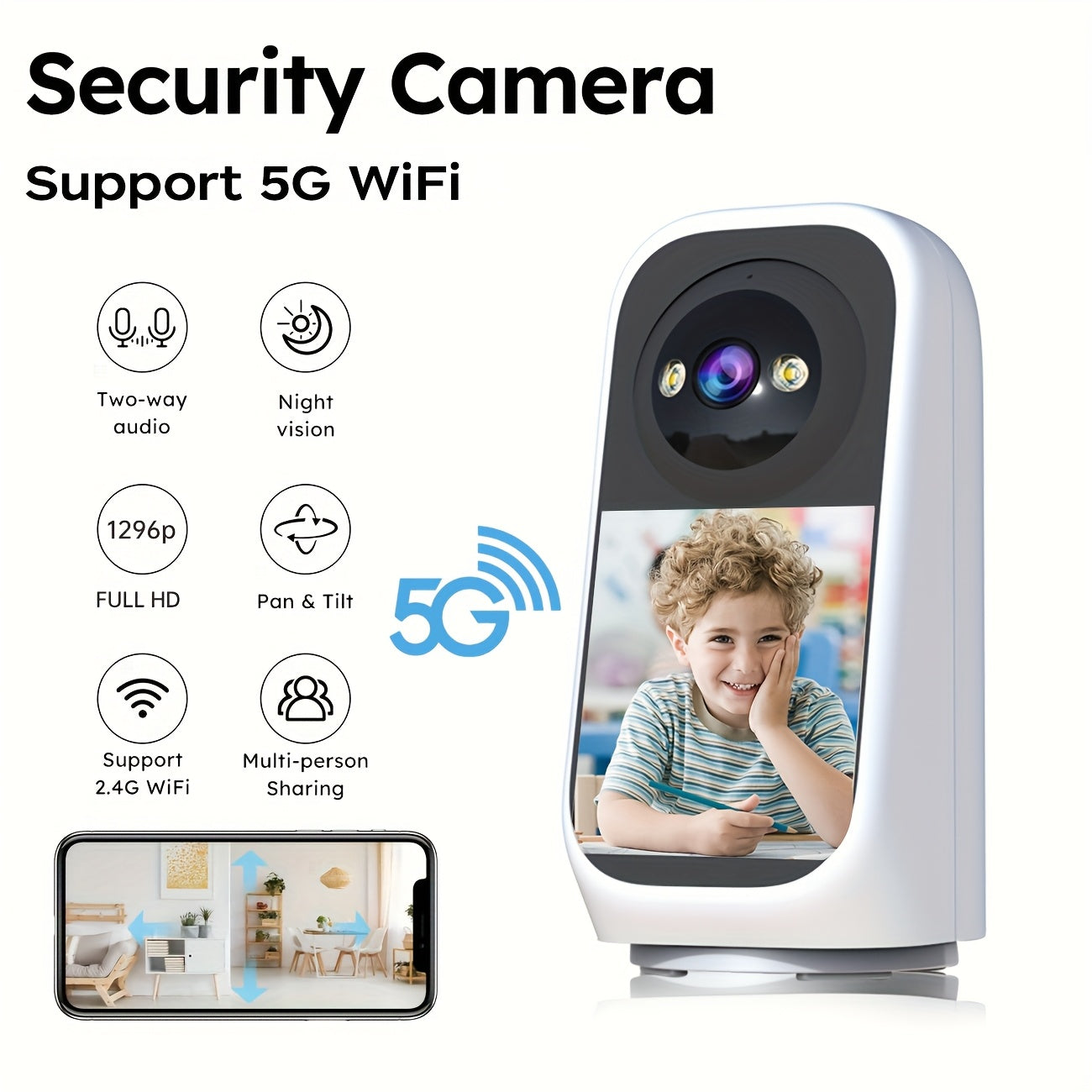 5G WiFi Security Camera – Indoor Night Vision Monitor with Screen by Snagg An Indoor Camera