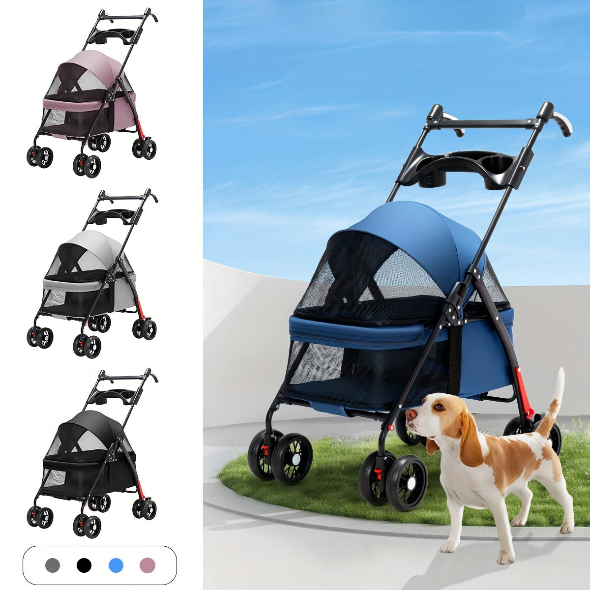 Foldable 4-Wheel Travel Carriage with Mesh Windows by Snagg A Pet Stroller