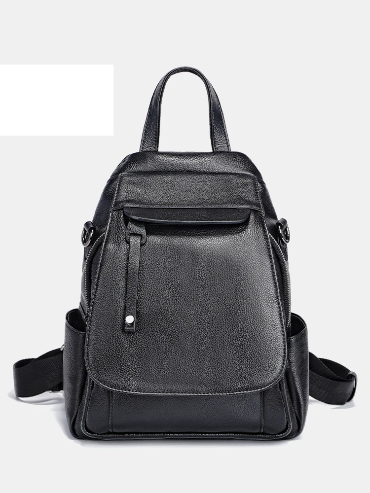 Genuine Leather Women's Fashion Backpack – High-Quality School & Travel Shoulder Bag with Multifunctional Pockets