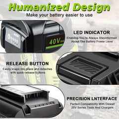 40 V 6.0 Ah Lithium-Ion Replacement Battery Compatible With Ryobi 40 V Cordless Tools & Chargers