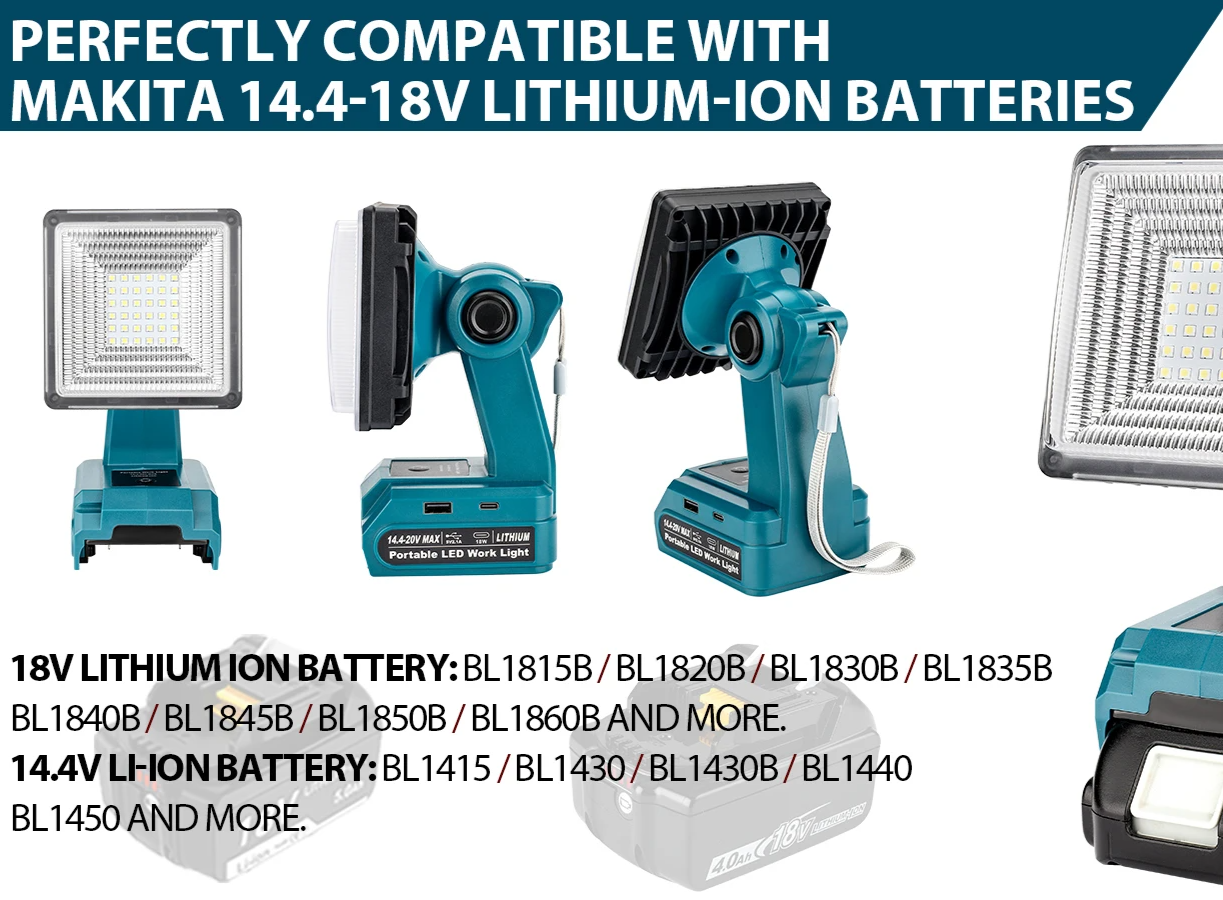 Cordless LED Work Light Compatible With Makita 18V LXT Battery - Spotlight