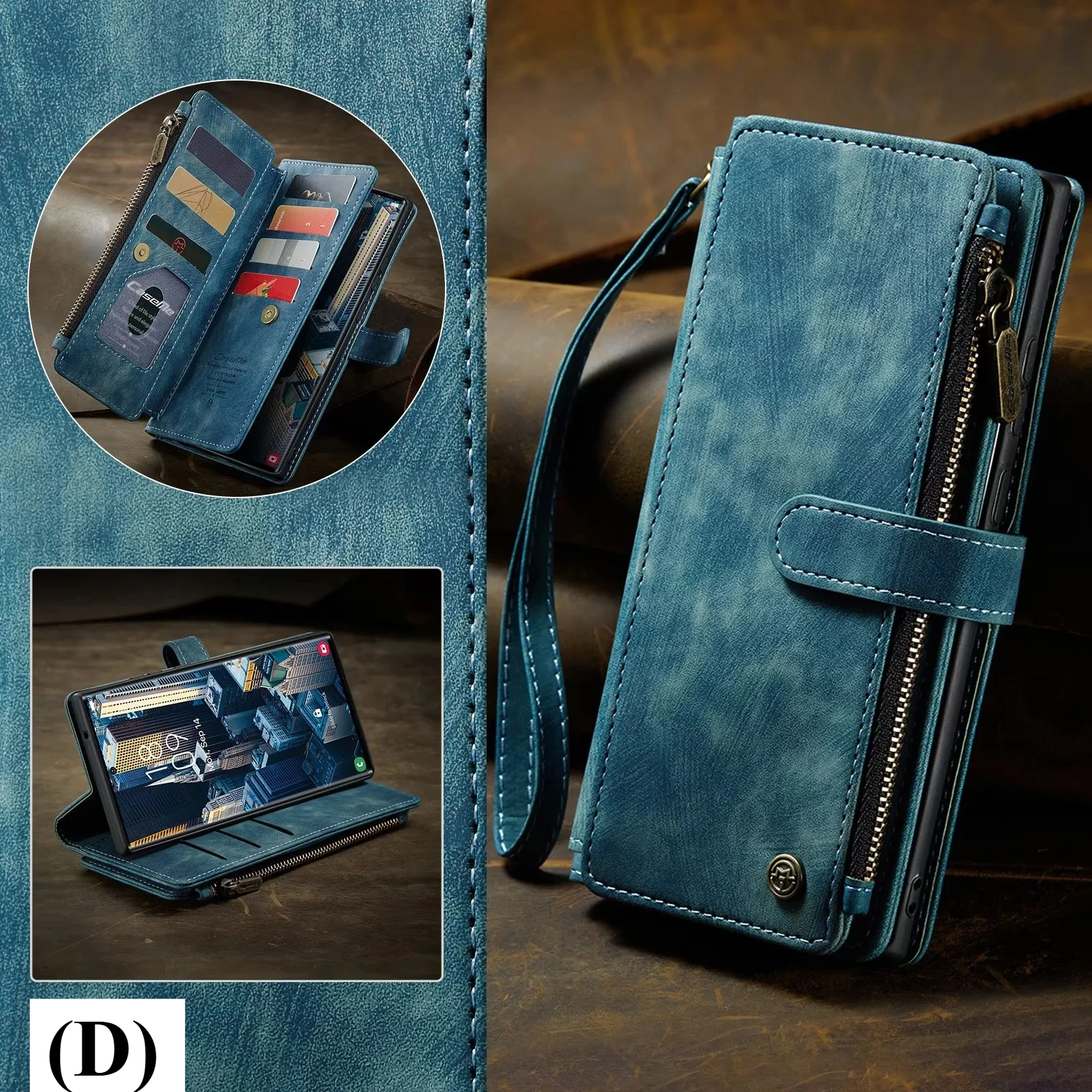 Flip Leather Wallet Case – for Samsung Galaxy S22 Series - D - Blue / 5G / PU leather + soft interior - Phone Cases &