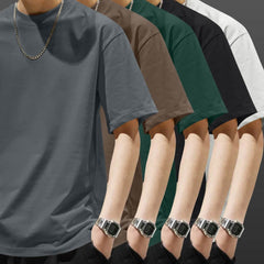 5pcs Heavyweight Men’s Cotton T-Shirts – Minimalist Solid Color Pack - SnaggIt
