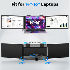 Triple Laptop Screen Extender 14" FHD 1080P Dual Display