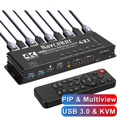 4K HDMI KVM Switch 4-in-1 Quad Multiviewer – USB 3.0, PIP, Seamless Switching, 4 PC Keyboard & Mouse Sharing